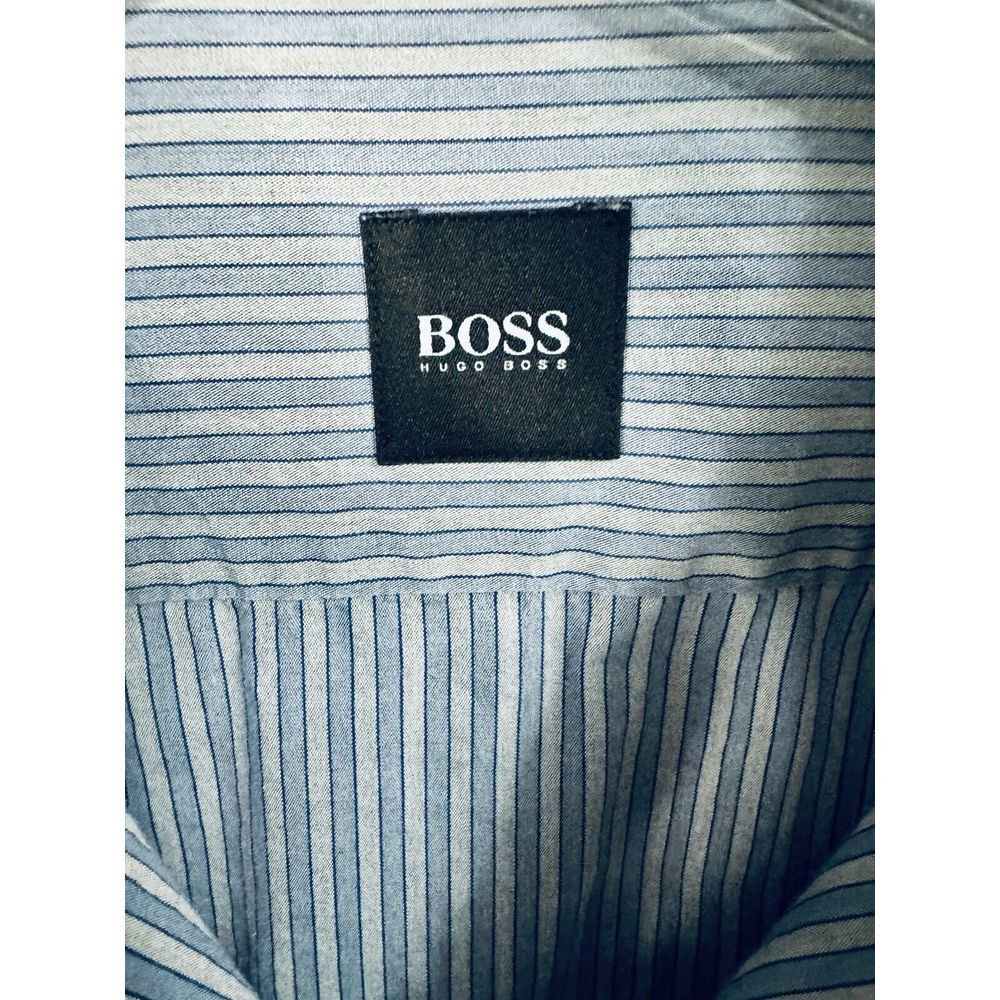 Hugo Boss Mens L Blue Grey Stripe Long Sleeve Button Down Shirt - Picture 4 of 5